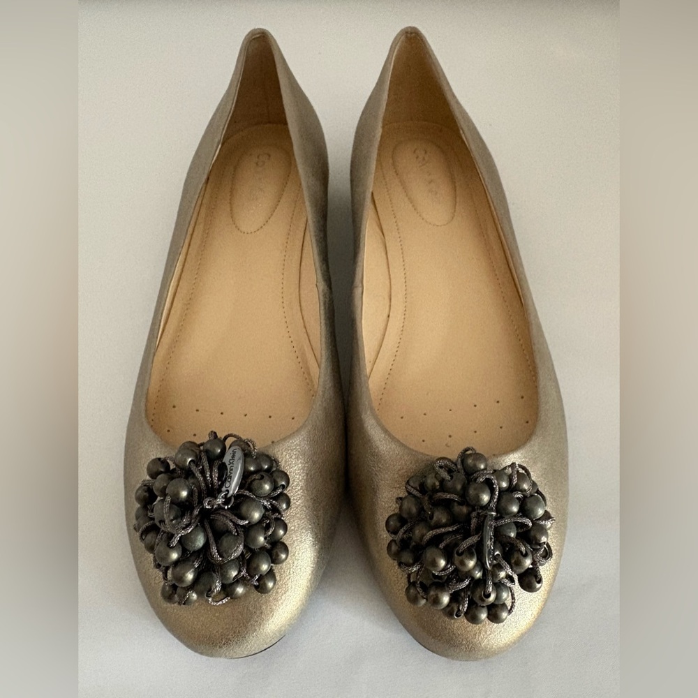 Calvin Klein Silver Ballet Flats, Size 7